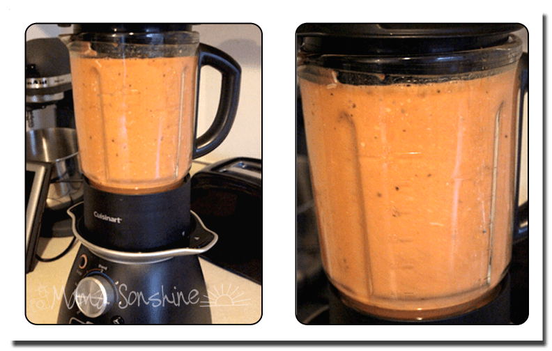 The blender is not big enough for all 6+ cups of soup, so I had to add the warm cream in a separate bowl. Blending in two parts.