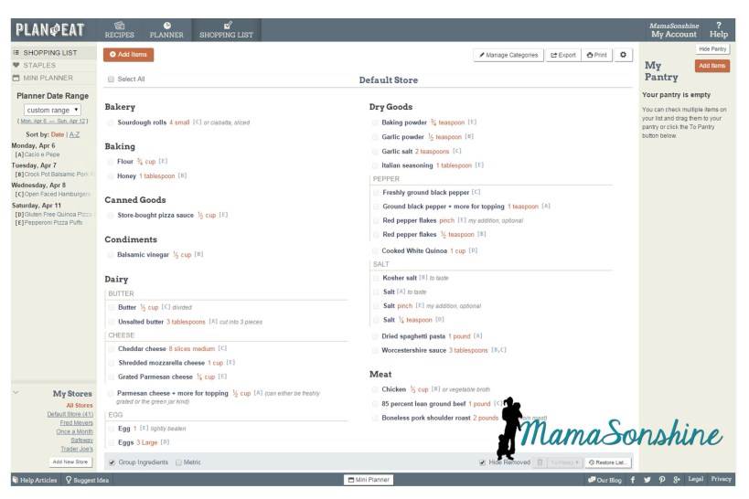 an old example of a shopping list